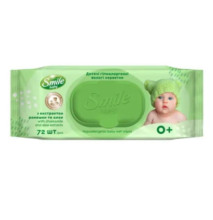 Серветки вологі дитячі Smile Baby  Сік алое і екстракт ромашки, 72 шт з клапаном