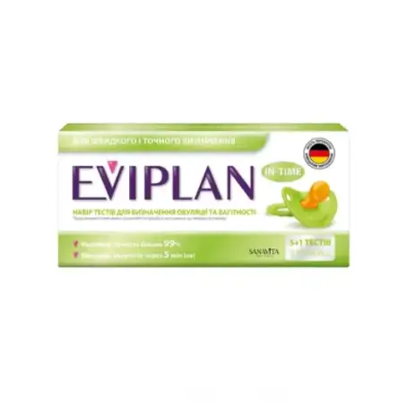 Набор тестов Eviplan для определения овуляции (5 штук) и беременности (1 штука), 6 штук
