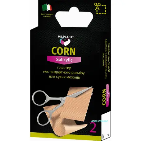 Пластырь мозольный Milplast CORN Salicylic нестандартного размера для сухих мозолей 6 см x 4 см, 2 шт