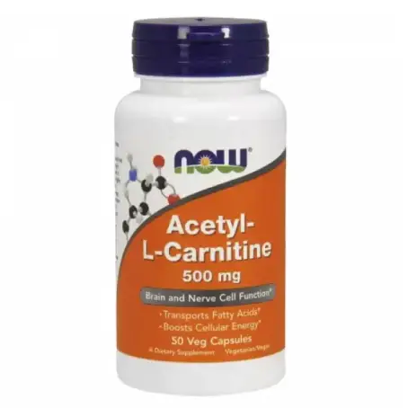 Ацетил Л карнитин, Acetyl-L-Carnitine, Now Foods, 500 мг, 50 вегетарианских капсул