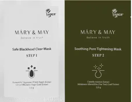 Маска очищающая двухшаговая для носа (защита от черных точек) Mary&May, 2х 3,5г,10 шт
