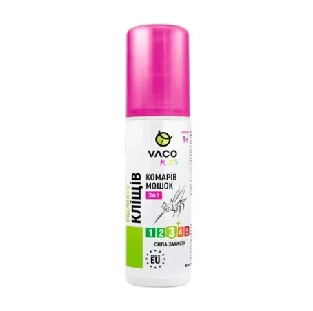 Спрей Vaco Kids 3 в 1 від комарів, кліщів та мошок для дітей від 1 року, 80 мл