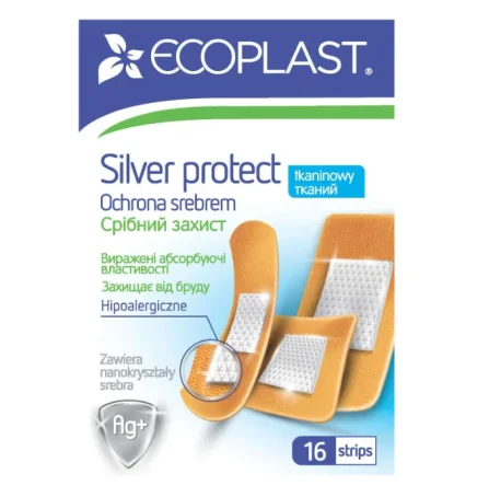 Пластырь медицинский Ecoplast Серебряная защита бактерицидная на тканевой основе, 16 шт.