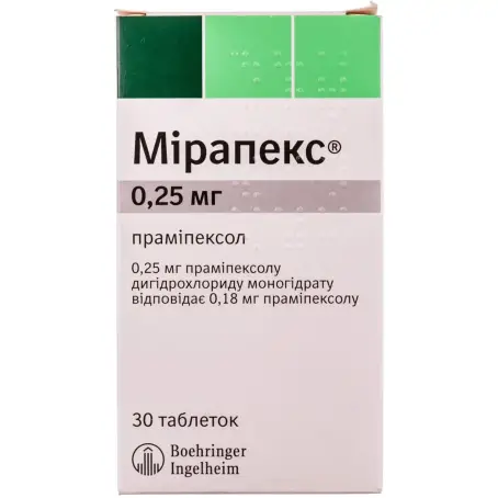 Мирапекс таблетки 0,25 мг блистер №30