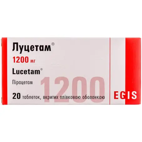 Луцетам таблетки покрытые оболочкой 1200 мг флакон №20