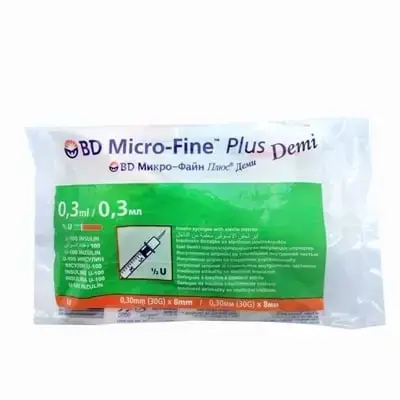 ШПРИЦ 0,3 мл ІНСУЛ U-100 BD MICRO-FINE PLUS DEMI 30G 0,3х8 мм