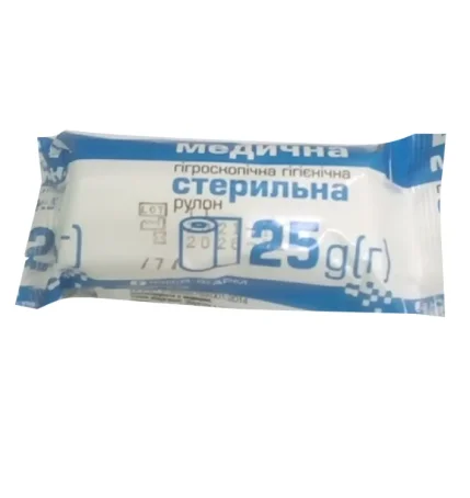 Вата медицинская гигроскопическая стерильная Юрия-Фарм ролик, 25 г