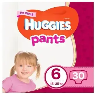 Підгузки-трусики Huggies Pants дитячі, для дівчаток, розмір 6, 15-25 кг, 30 шт