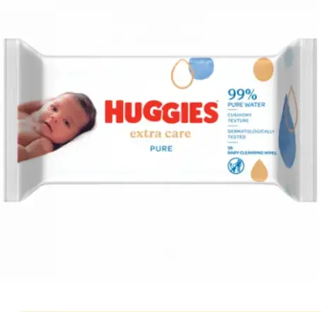 Серветки вологі Huggies Pure Extra Care дитячі, для новонароджених, 56 шт
