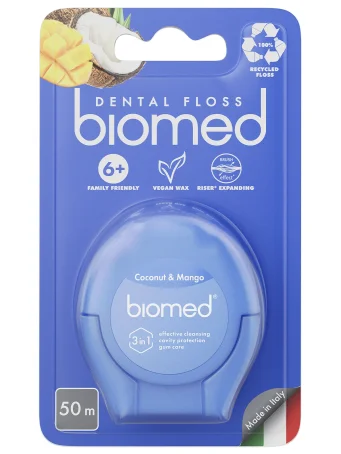Зубная нить BioMed Комплексная с ароматом кокоса и манго, 50 м
