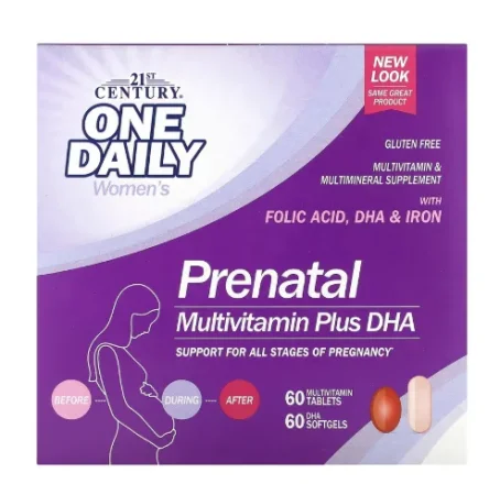 Пренатальні полівітаміни й мінерали з ДГК (Prenatal Multivitamin Plus DHA) 21st Century, 2 флакона: 60 таблеток / 60 м'яких капсул