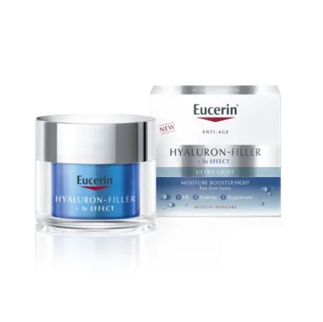 Гель-бустер для обличчя Eucerin Hyaluron Filler + 3x Effect нічний ультралегкий зволоження до 72 годин (98381), 50 мл