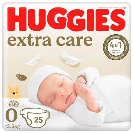 Подгузники Huggies Extra Care 0+ (до 3 кг) 25, до 3 кг 25 шт