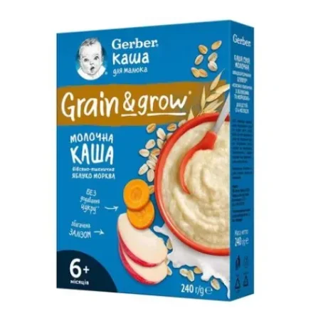 Детская молочная каша Gerber Овсяно-пшеничная Яблоко-Морковь для детей с 6 месяцев 240 г