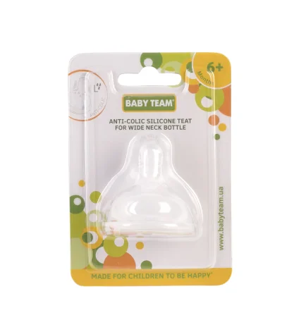 Соска силиконовая Baby Team антиколиковая для бутылки с широким горлом 6+ 2026, 1 шт