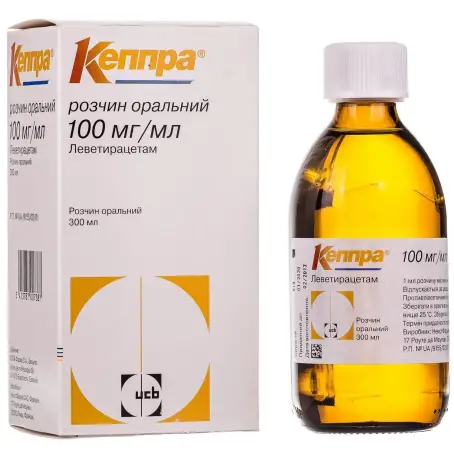 Кеппра раствор оральный 100 мг/мл флакон 300 мл с мерным шприцем №1