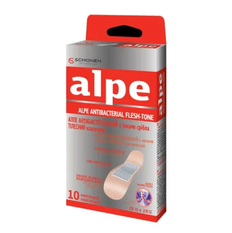 Пластырь медицинский Alpe антибактериальный с ионами серебра телесный классический (76x19 мм), 10 шт.