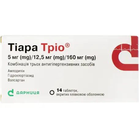 Тіара Тріо таблетки вкриті плівковою оболонкою 5мг/ 12,5мг/ 160мг №14