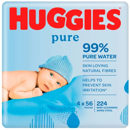 Серветки вологі Huggies Pure дитячі, для новонароджених, 168 шт (3 x 56 шт)