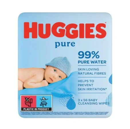 Серветки вологі Huggies Pure дитячі, для новонароджених, 168 шт (3 x 56 шт)