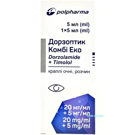 ДОРЗОПТИК КОМБІ ЕКО 20 мг/мл+5 мг/мл 5 мл краплі очні фл.-крап.