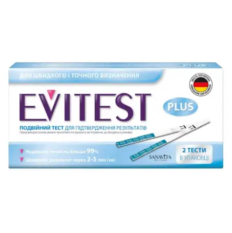 Тест-смужка для визначення вагітності EVITEST (Евітест) синій 2 шт 