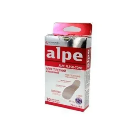 Пластырь медицинский Alpe Flesh-tone на тканевой основе, классический телесный 76 мм х 19 мм, 10 шт.