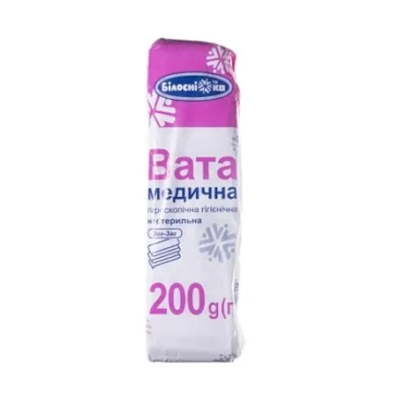 Вата нестерильная «Білосніжка» медицинская гигиеническая "Зиг-Заг", 200 г