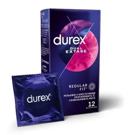 DUREX Dual Extase Презервативи рельєфні з анестетиком № 12