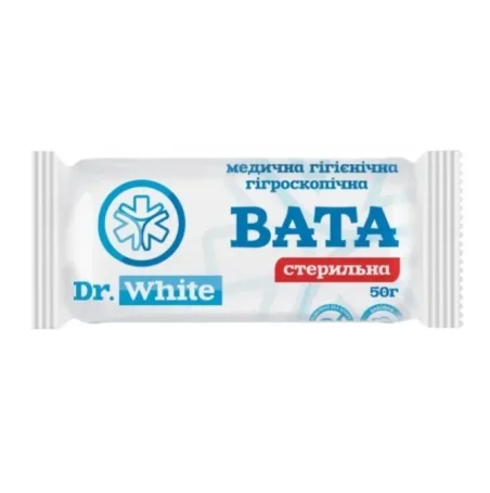 Вата стерильная Dr.White медицинская гигроскопическая, ролик, 50 г