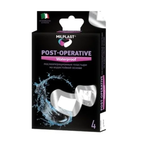 Набір пластирів медичних Milplast Post-operative Waterproof післяопераційних на полімерній основі, вологостійкі, 4 шт