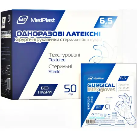 РУКАВИЧКИ ОГЛЯД. MP MEDPLAST р.S пара нітрил. н/стер. б/пудр. текстур.