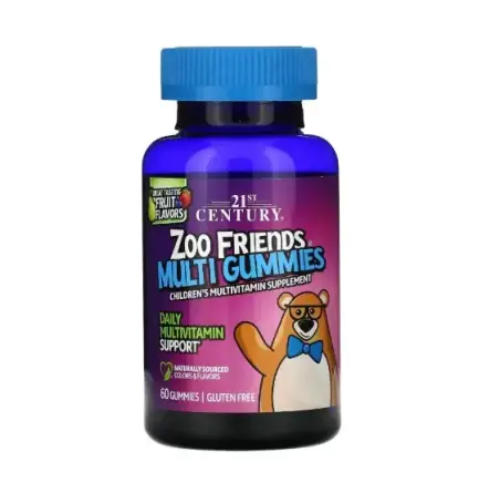 Мультивитамины для детей, Zoo Friends Multi Gummies, 21st Century, вкус фруктов, 60 жевательных конфет