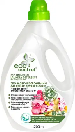 Засіб для прання дитячої білизни Eco Control "Ніжний дотик" з екстрактом ромашки, 1200 мл