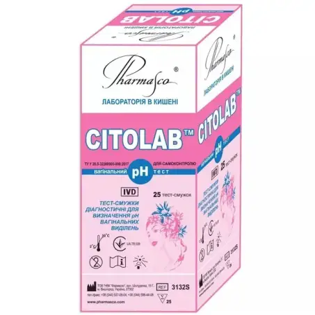 Тест-смужки Citolab pH для визначення pH вагінальних виділень, 1 штука