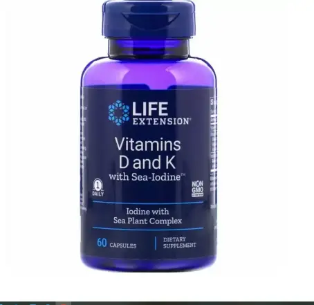 Витамин Д и К с йодом, Vitamins D and K with Sea-Iodine, Life Extension, 60 капсул