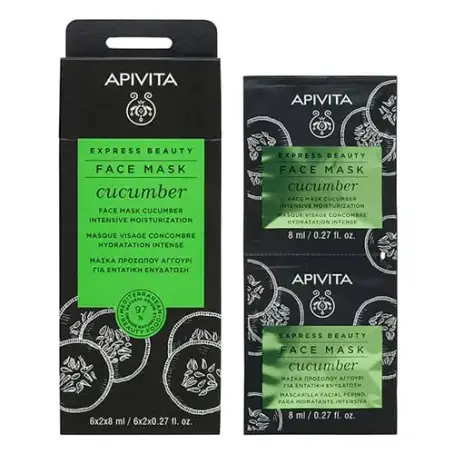 Маска для обличчя Apivita Express Beauty Інтенсивне зволоження з огірком, 2 шт по 8 мл