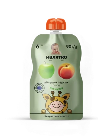 Пюре детское Малятко яблоко-персик (пауч), 90 г