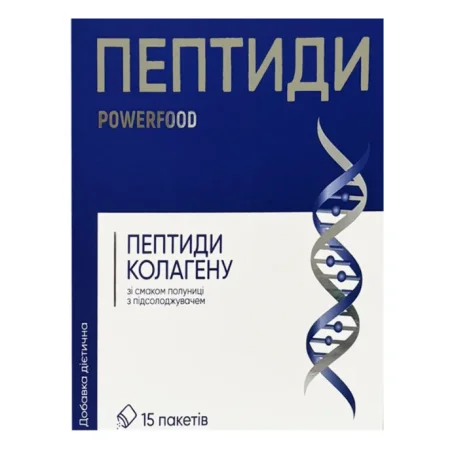 Пептиди колагену зі смаком полуниці POWERFOOD з підсолоджувачем порошок в пакетах упаковка 12000 мг №15